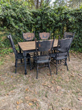 Black Dining Table & Six Chippy Chairs